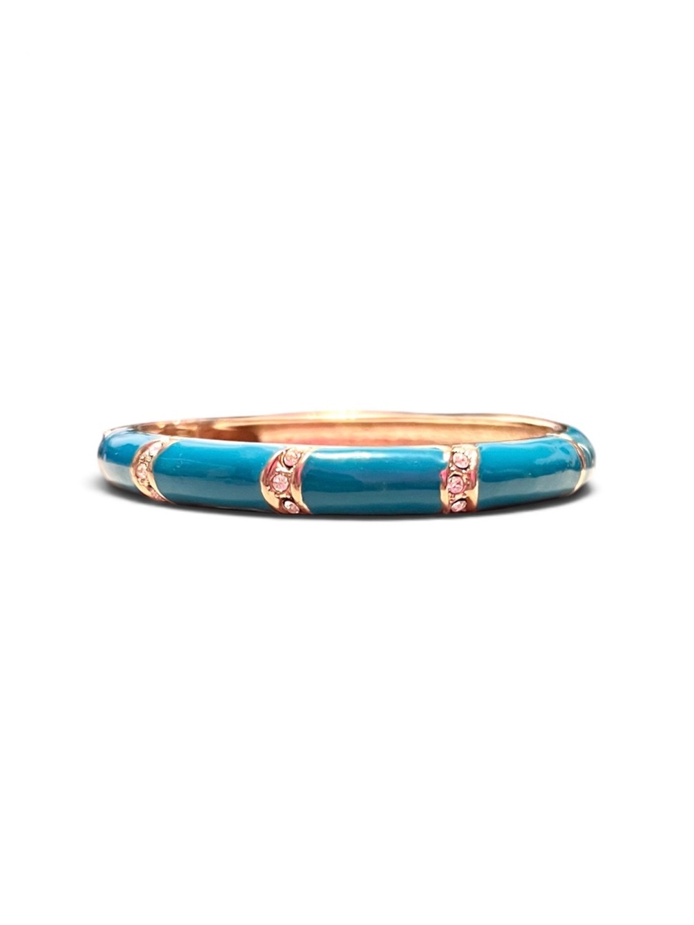 Teal Enamel Crystal Accent Hinged Bangle Bracelet